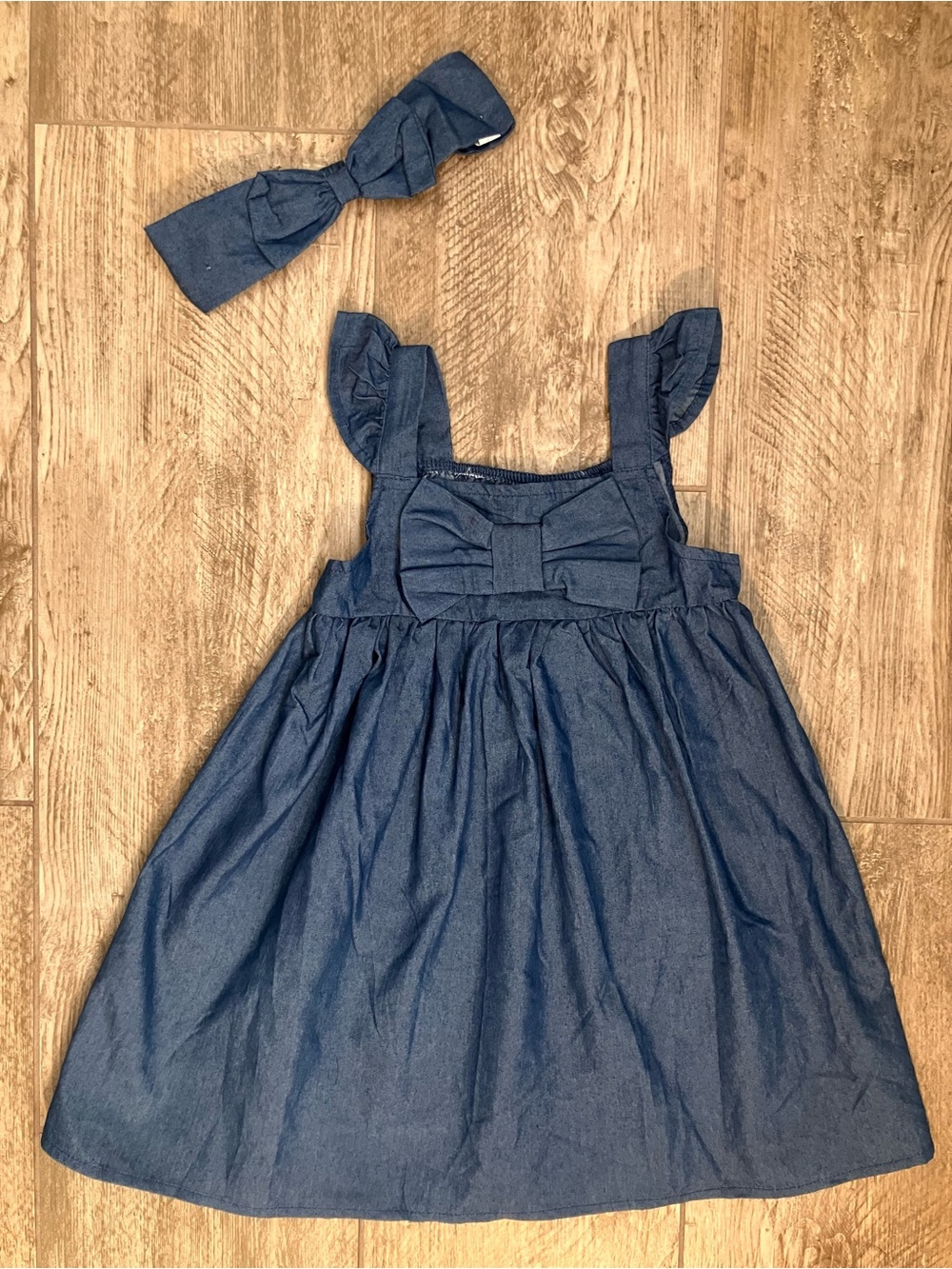 Madison Denim-Look Bow Dress with Matching Headband